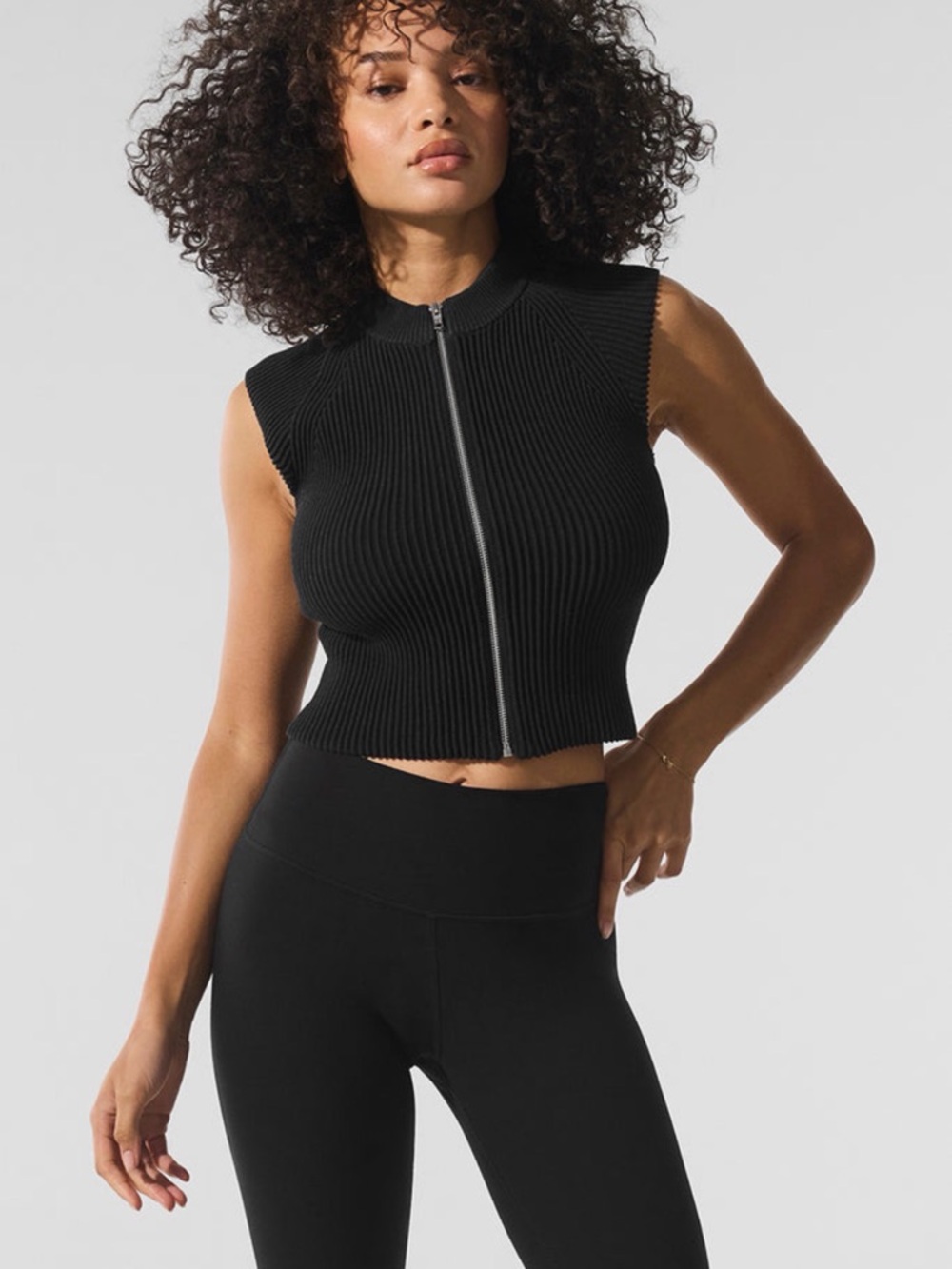 ALO Yoga Denim Knit Sleeveless Vest size M Black